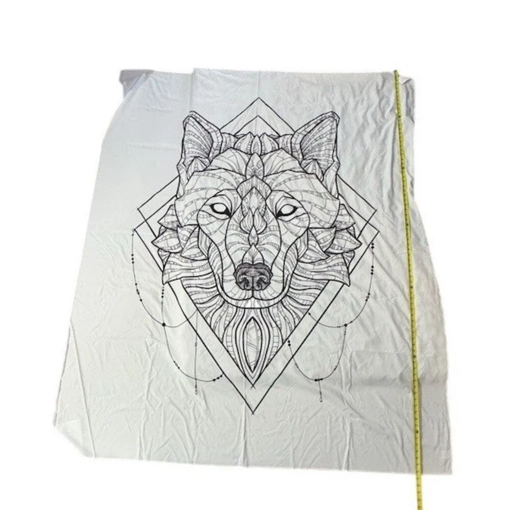 Society6 Tapestry Black & White Wolf Geometric Line Art Wall Hanging 66x78